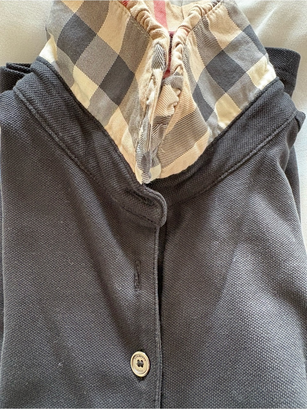 Burberry Black Short Sleeve Polo with Signature Check Collar - Picture 11 of 12